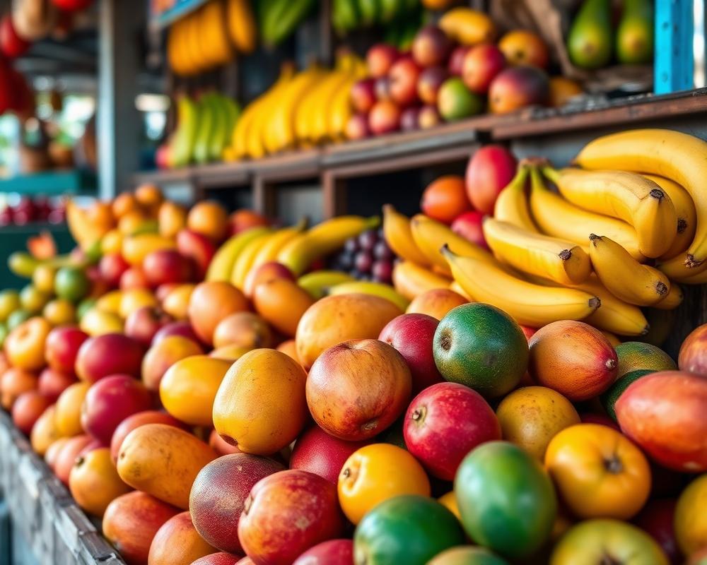 Colorful fruit stall in a Castries market
